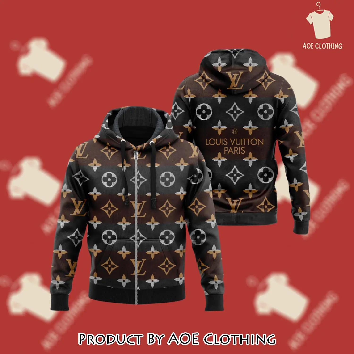 Louis vuitton brown black unisex zipper hoodie for men women luxury brand - aoe-zh-962803