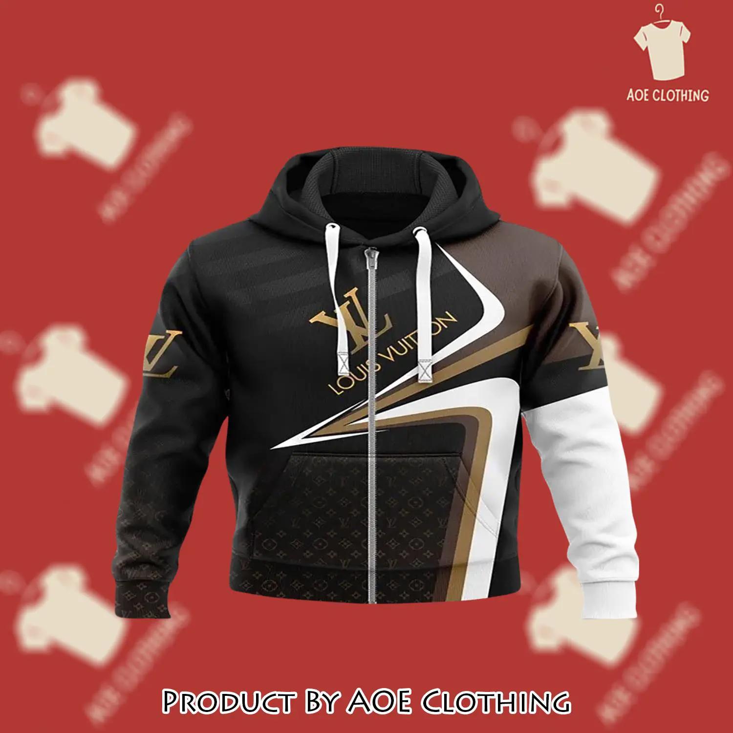 Louis vuitton brown black white unisex zipper hoodie outfit for men women luxury brand - aoe-zh-640763