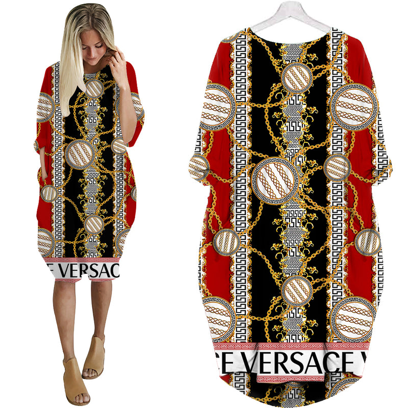 Gianni versace black red batwing pocket dress luxury brand clothing clothes outfit for women