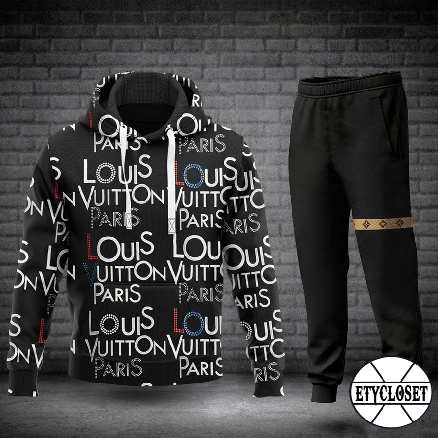 Louis vuitton black hoodie sweatpants pants lv luxury brand clothing