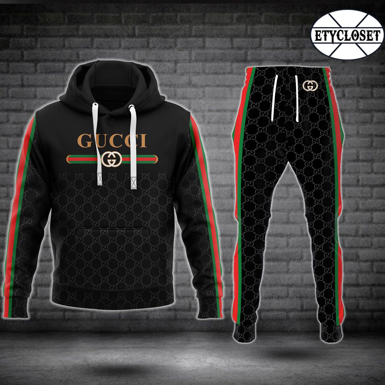 Gucci black jacket hoodie sweatpants pants luxury brand clothing