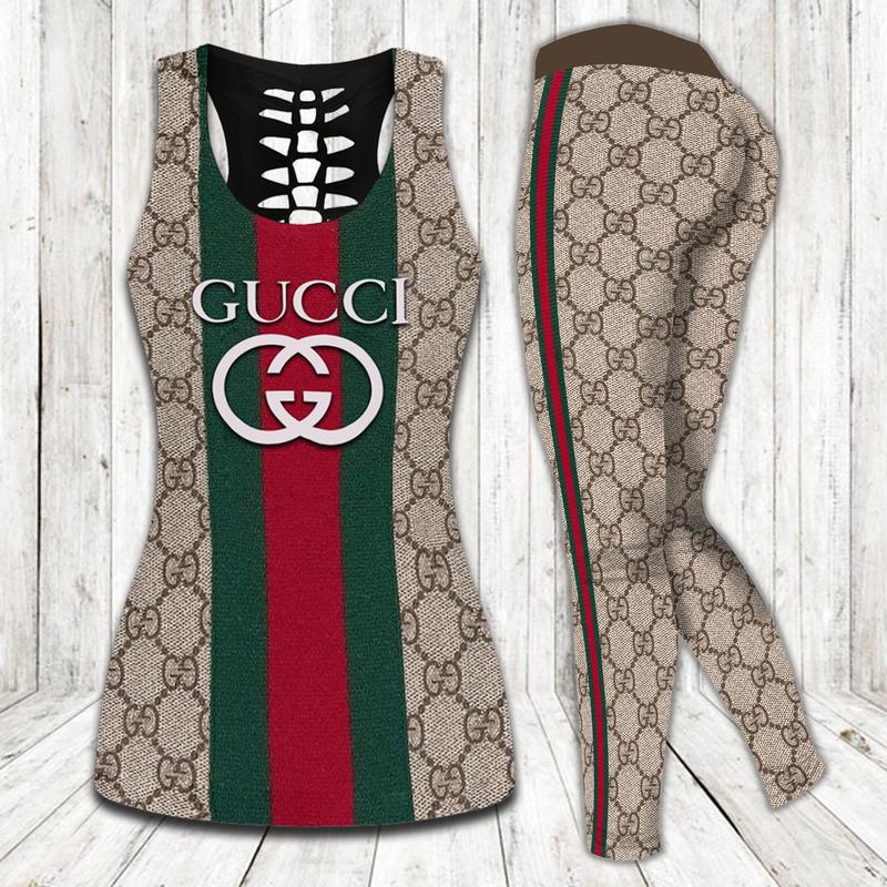 Gucci stripe tank top leggings luxury brand clothing clothes outfit gym