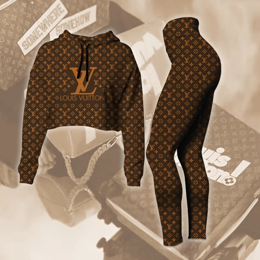 Louis vuitton brown croptop hoodie leggings for women luxury brand lv clothing clothes outfit for women