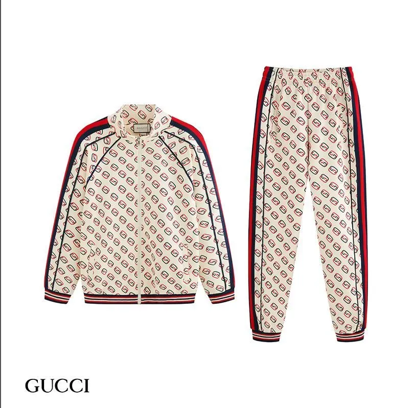 Beige Gucci Varsity Tracksuit Set Luxury Brand For Men And Women