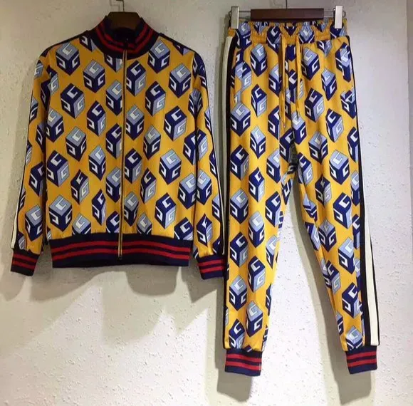 Yellow Gucci Varsity Tracksuit Set Luxury Brand For Men And Women
