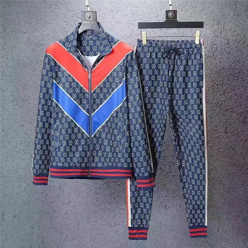 New Blue Gucci Varsity Tracksuit Set Luxury Brand For Men And Women