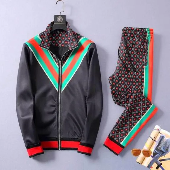 Black Gucci Varsity Tracksuit Set Luxury Brand For Men And Women