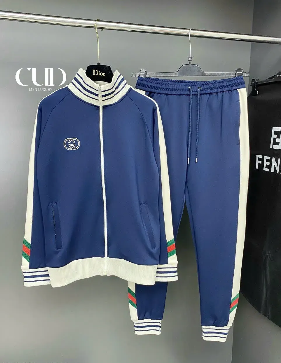 	Blue Gucci Premium Varsity Tracksuit Set Luxury Brand For Men And Womensuit Set Luxury Brand For Men And Women