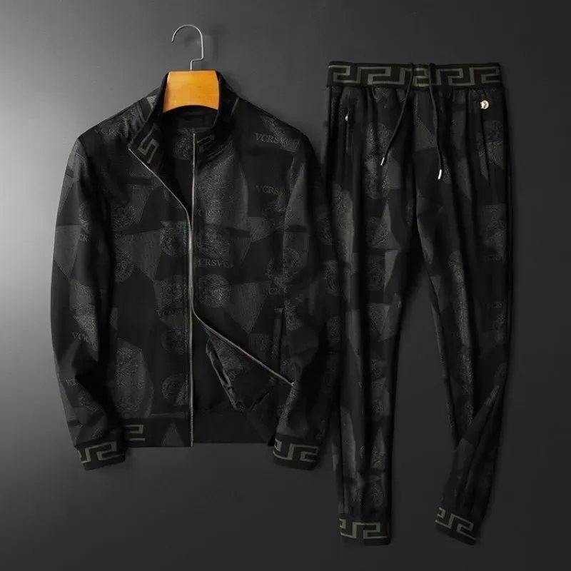 All Black Versace Premium Varsity Tracksuit Set Luxury Brand For Men And Women