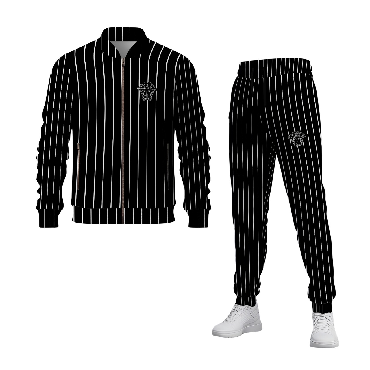Tripple White Versace Premium Varsity Tracksuit Set Luxury Brand For Men And Women