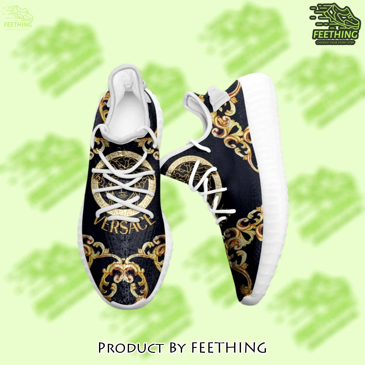 Buy gianni versace black gold yeezy boost shoes sport sneakers best for men women 48 yzes - ft-ys-885336