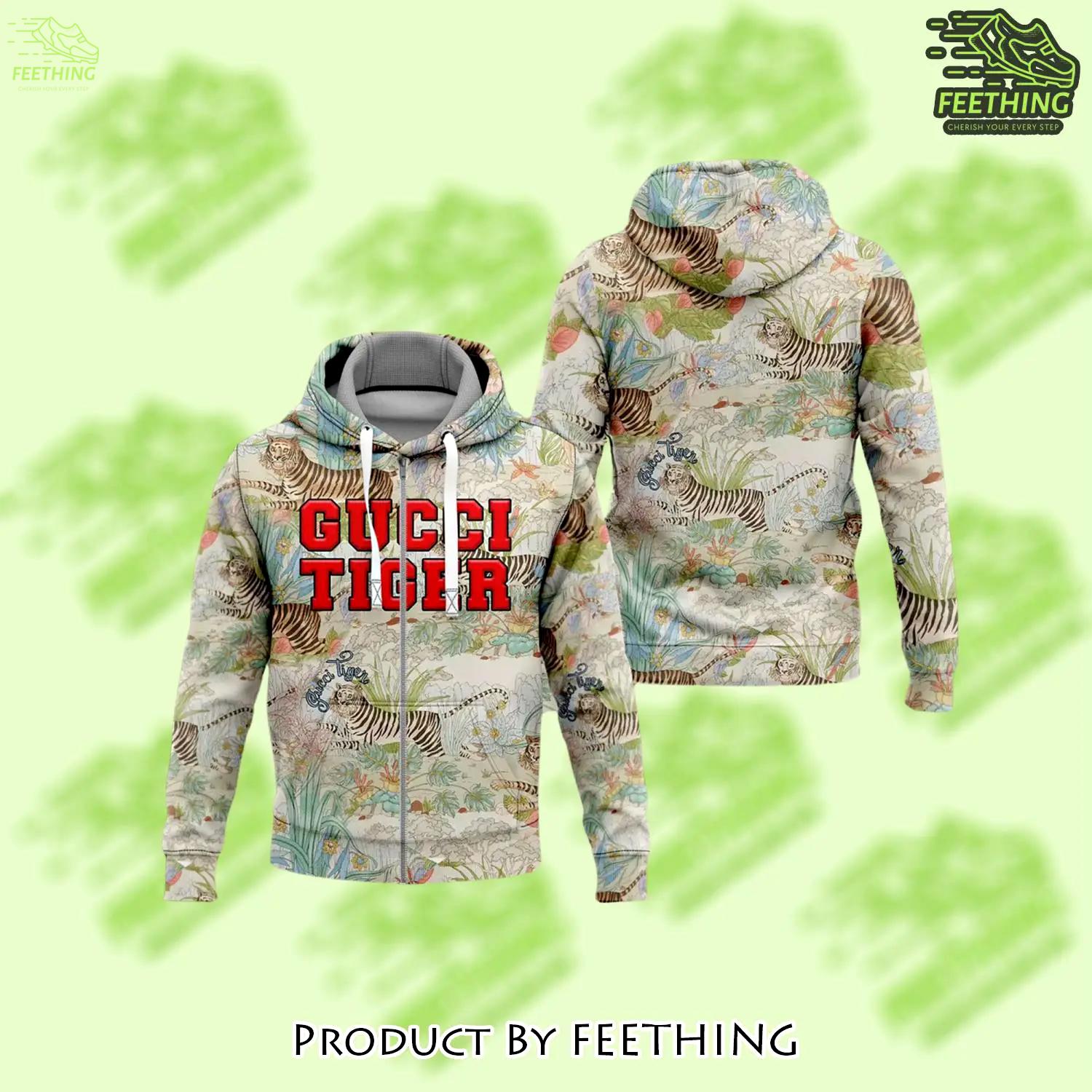 Gucci tiger flower unisex zipper hoodie for men women luxury brand - ft-zh-771728