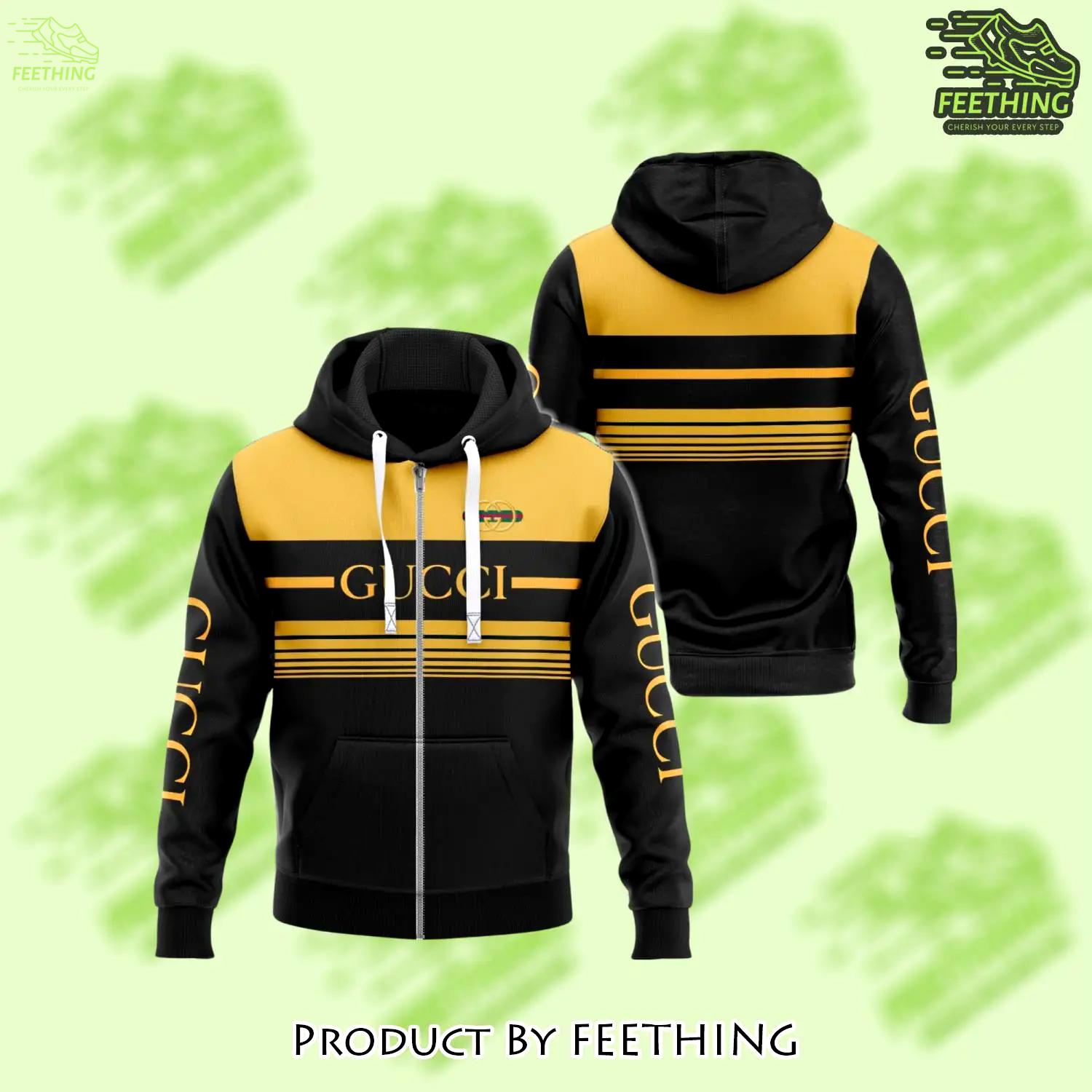 Gucci yellow black luxury brand unisex zipper hoodie premium outfit for men women - ft-zh-845704