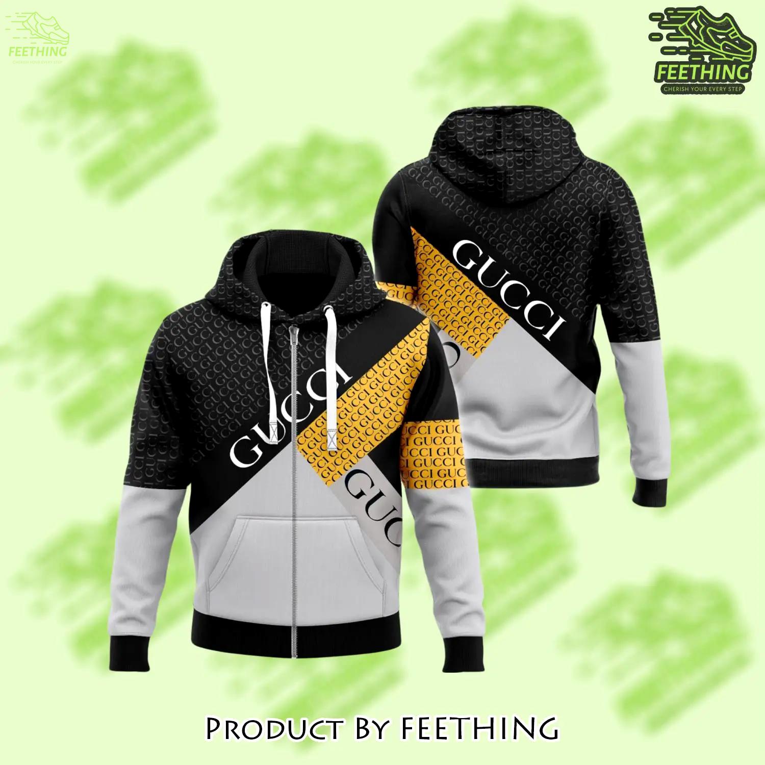 Gucci yellow black unisex zipper hoodie for men women luxury brand - ft-zh-491965