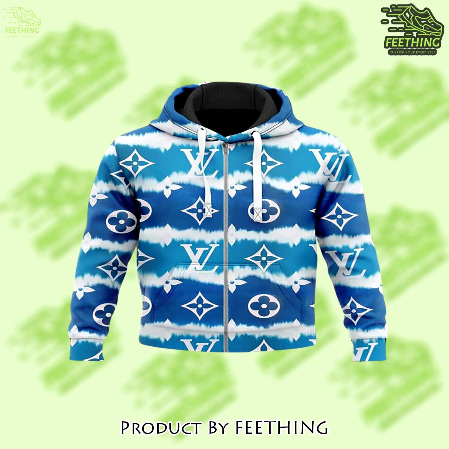 Louis vuitton blue unisex zipper hoodie for men women luxury brand - ft-zh-860204