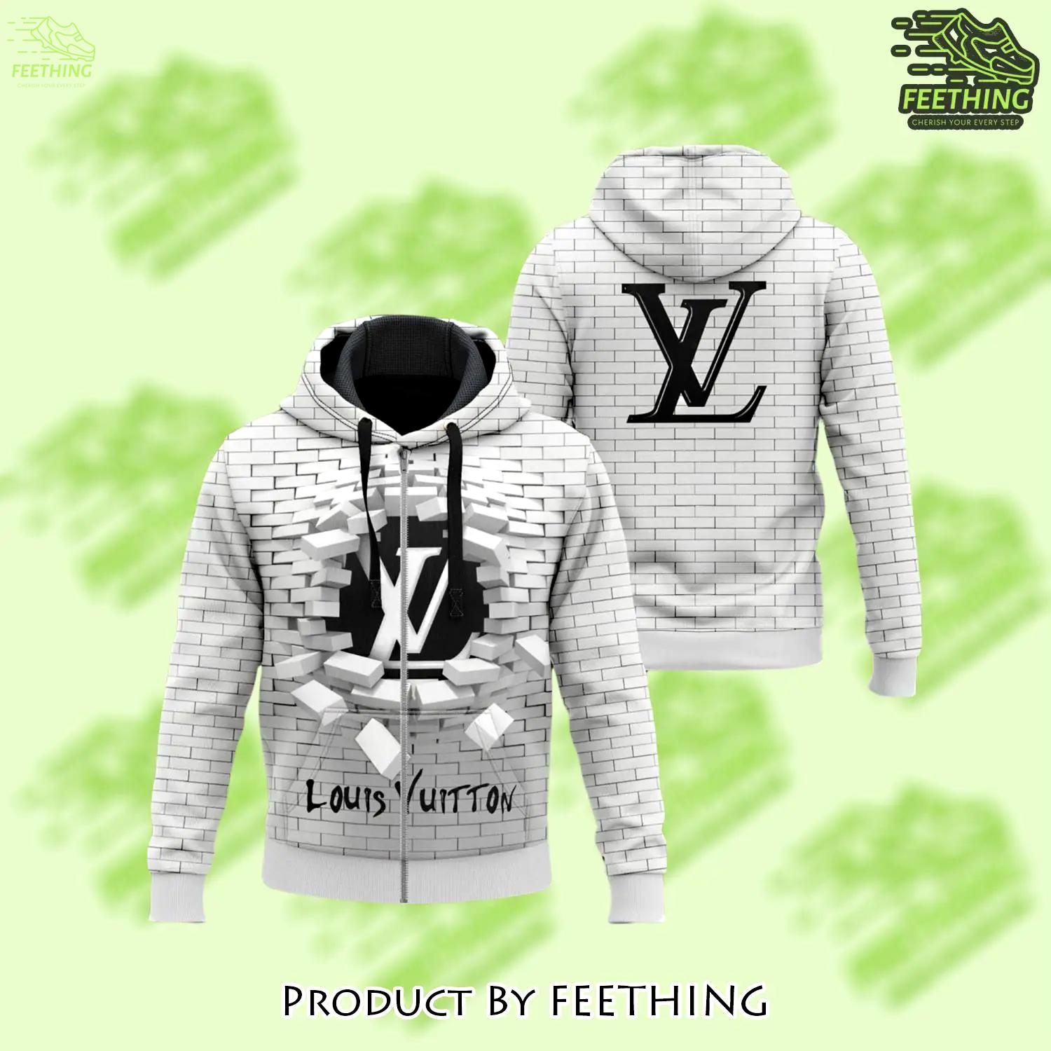Louis vuitton broken wall white unisex zipper hoodie for men women luxury brand - ft-zh-892204