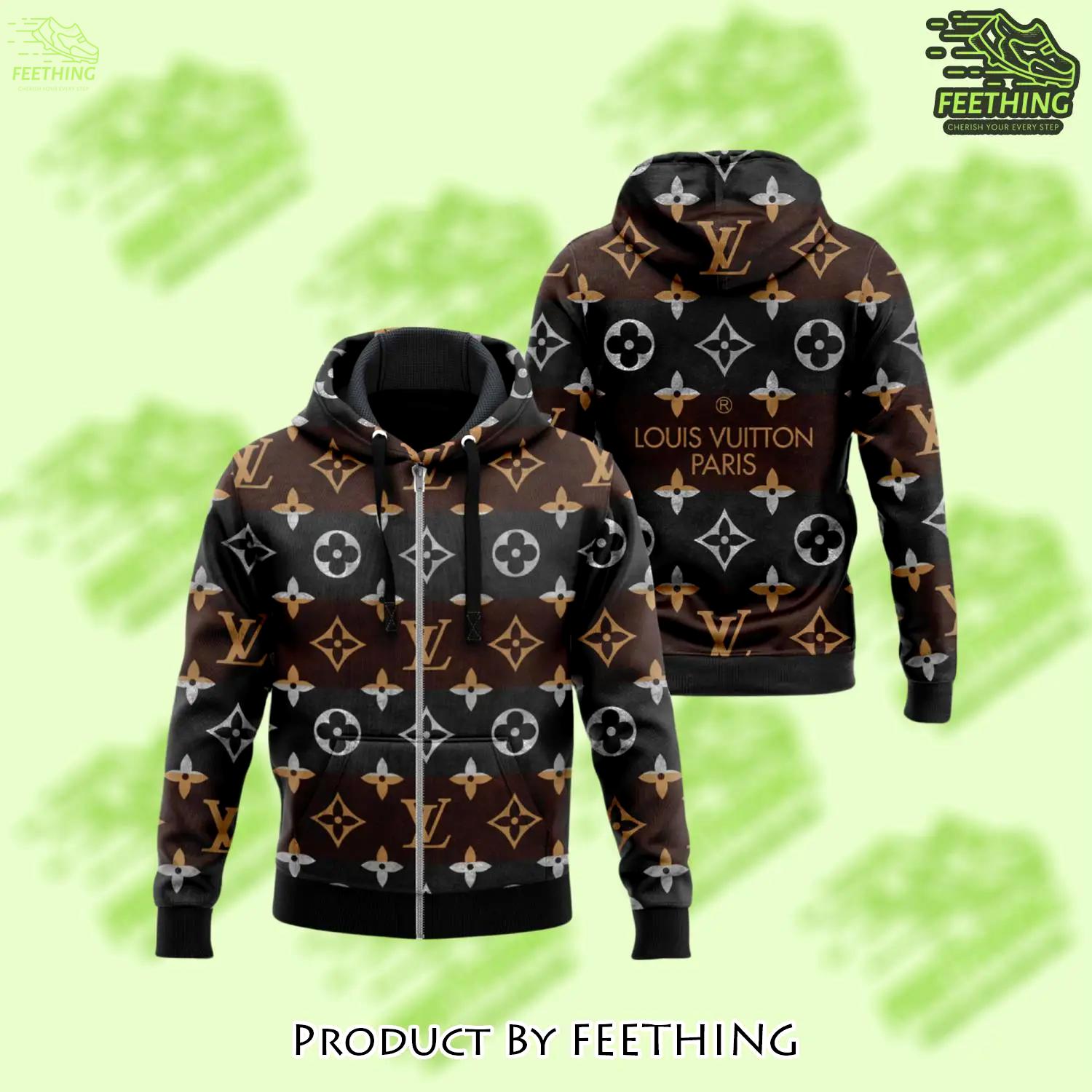 Louis vuitton brown black unisex zipper hoodie for men women luxury brand - ft-zh-121190
