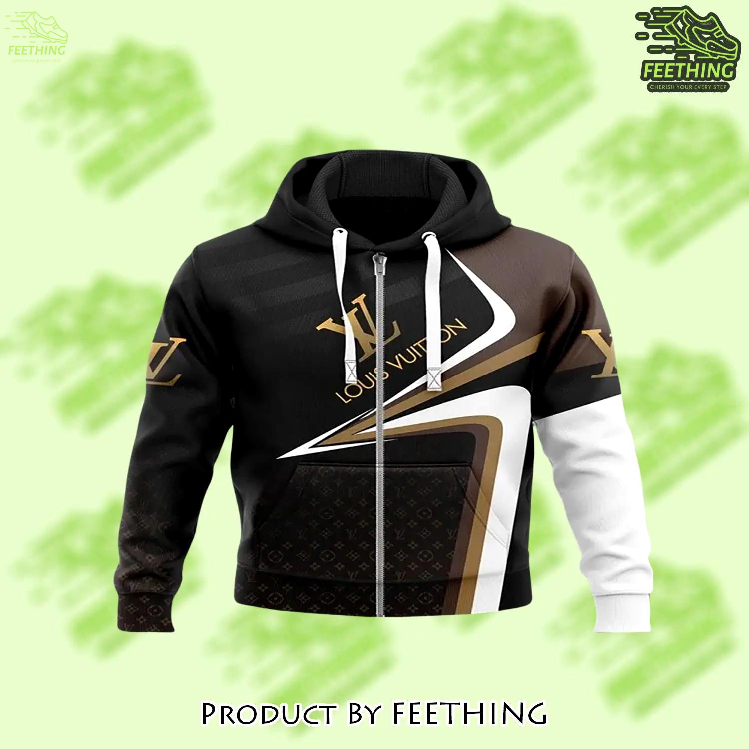 Louis vuitton brown black white unisex zipper hoodie outfit for men women luxury brand - ft-zh-408795