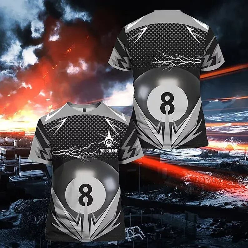 8 Ball Pool Thunder Billiard Player Personalized Name For Team, Billiard Player Gift, Billiard Lover 3D All Over Print T-Shirt Sizes S-5XL