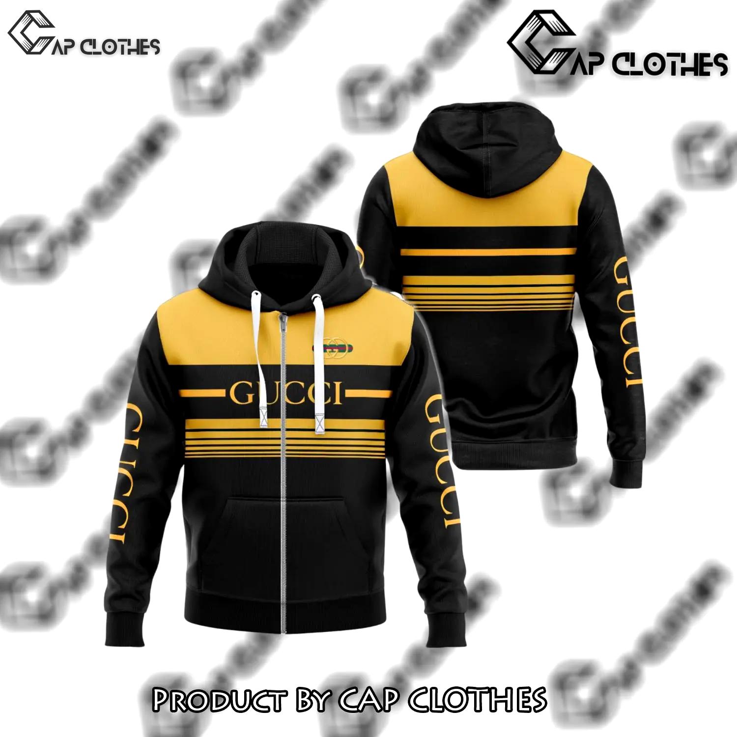 Gucci yellow black luxury brand unisex zipper hoodie premium outfit for men women - cc-zh-397765