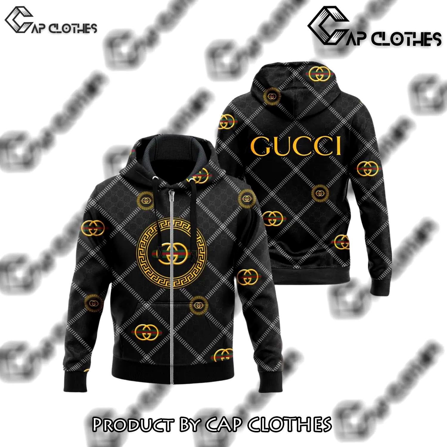 Gucci yellow pattern black luxury brand unisex zipper hoodie premium outfit for men women - cc-zh-419637