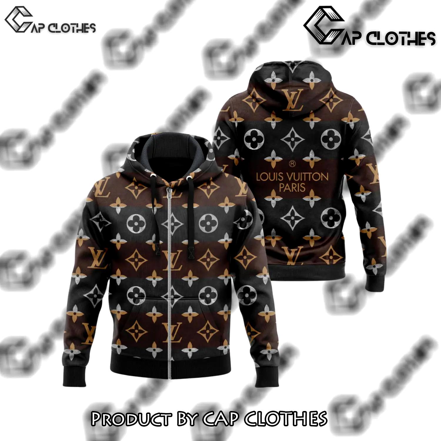 Louis vuitton brown black unisex zipper hoodie for men women luxury brand - cc-zh-771630