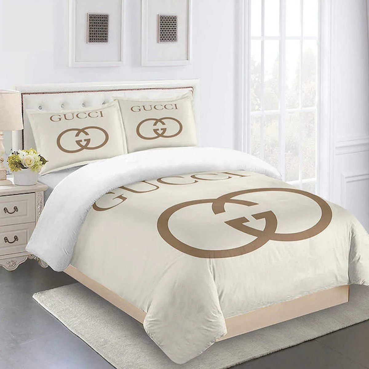 Gucci beige luxury brand high-end bedding set home decorations 40