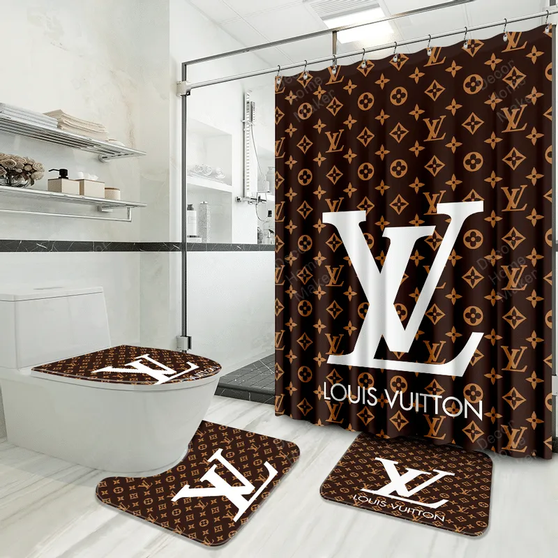 Lv louis vuitton bathroom set luxury shower curtain waterproof luxury