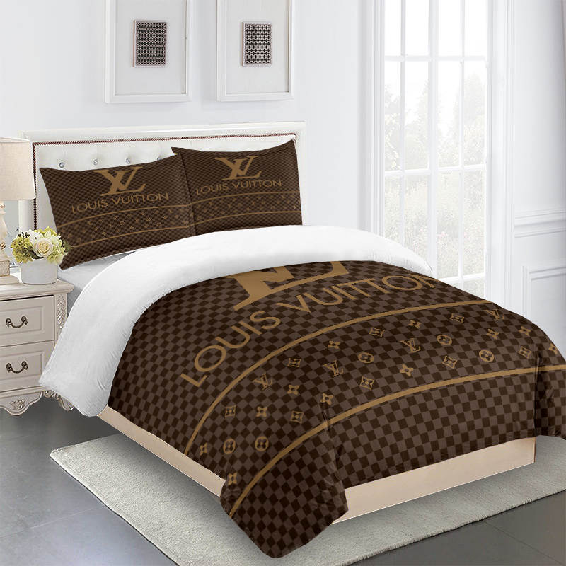Comforter sets brown and gold louis vuitton bedding set  home decoration