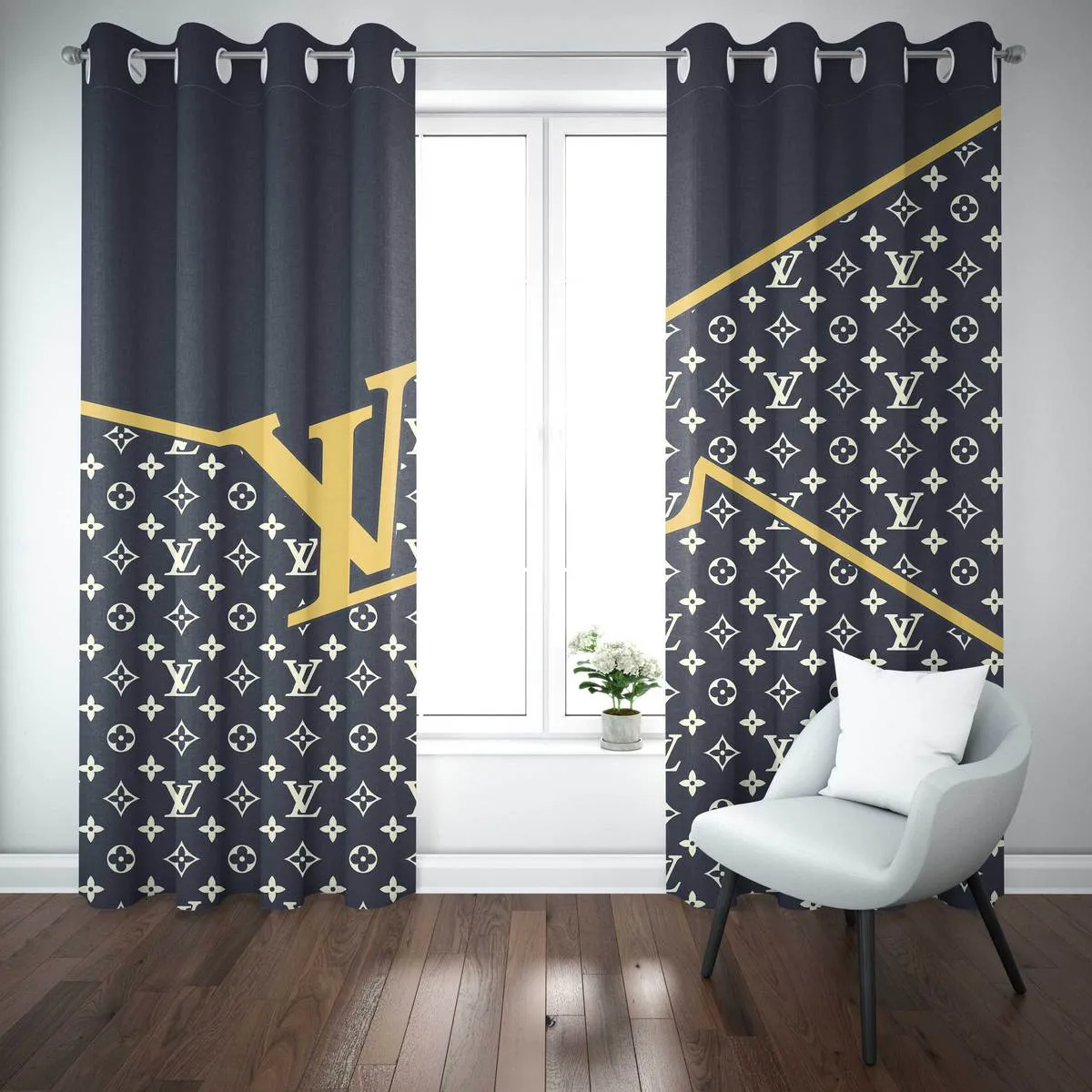 Louis vuitton black yellow logo luxury fashion premium window curtain trending 2023 for home decor