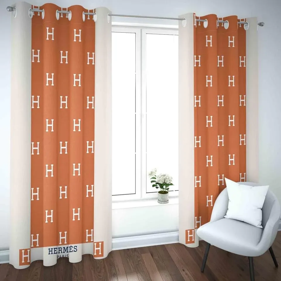 Hermes orange window curtain luxury curtain trending 2023 for child bedroom living room trending 2023 for home decoration