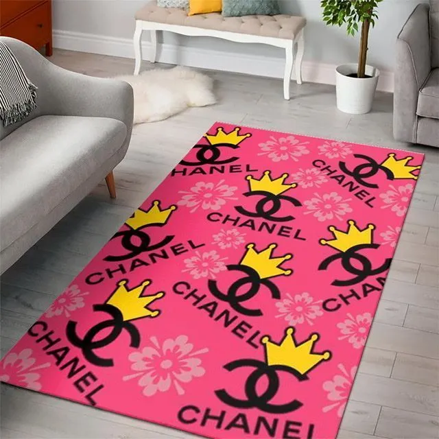 Chanel logo flowers crowns luxury fashion luxury brand premium rug carpet home decor trending 2023
