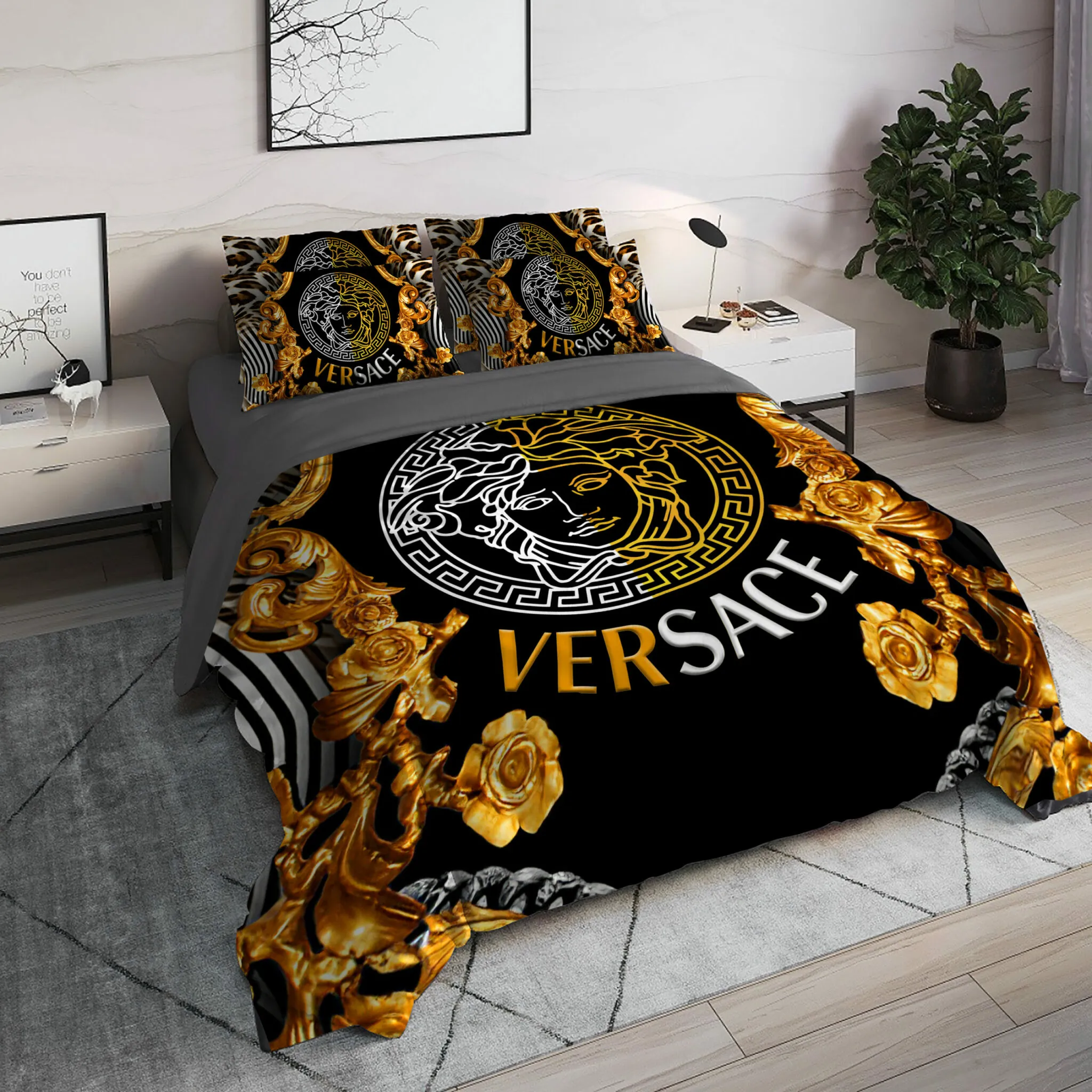 Versace Golden Luxury Brand High End Premium Bedding Set For Bedroom