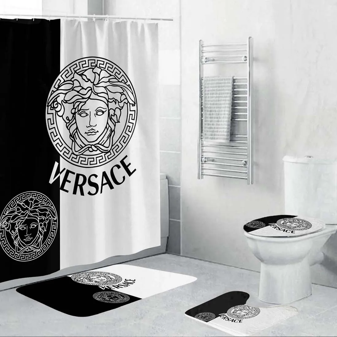 Versace Black White Fashion Luxury Brand Premium Bathroom Set For Bathroom Decoration
