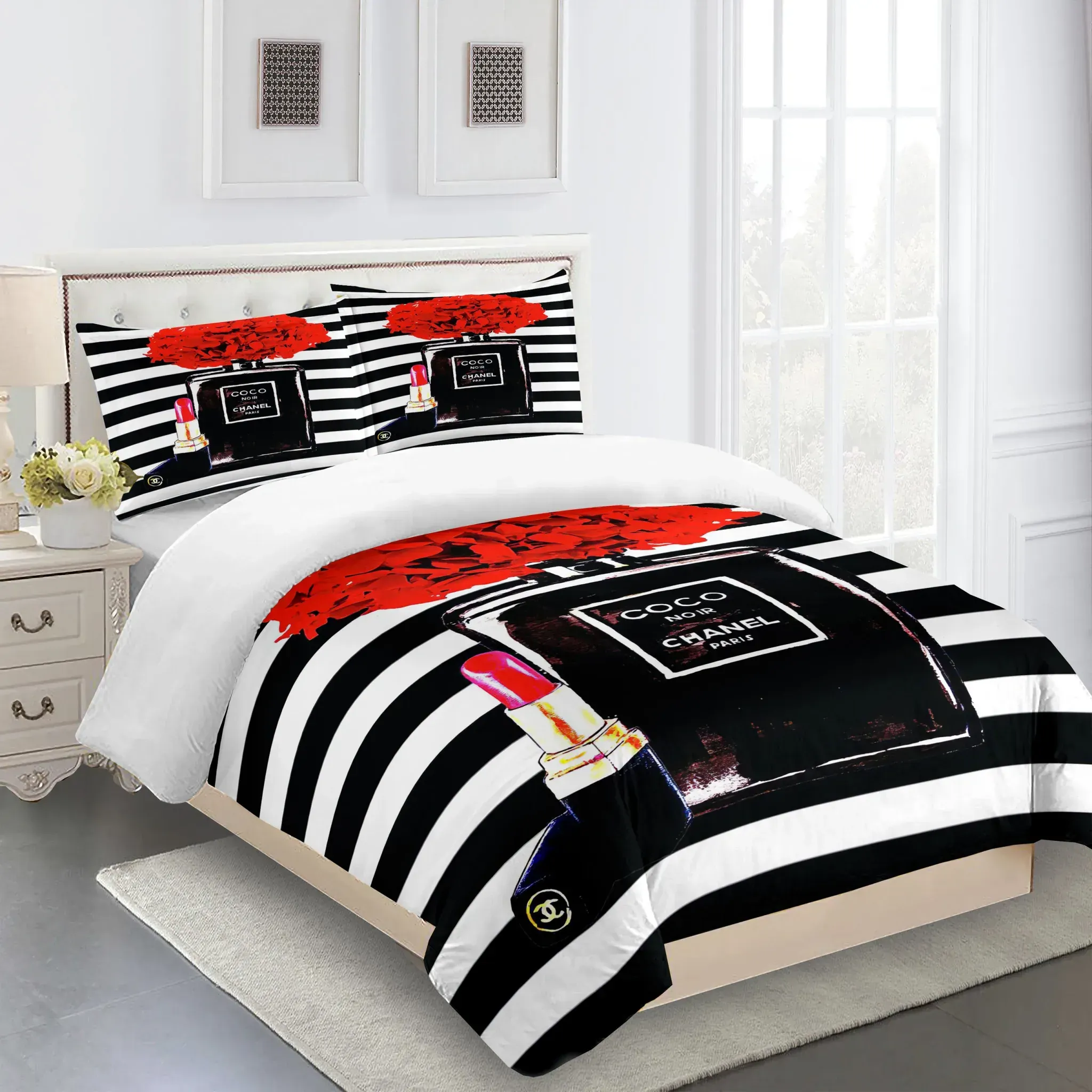 Chanel Coco Noir Paris Luxury Brand Premium Bedding Set For Bedroom Luxury Bedspread Duvet Cover Set With Pillowcases Home Decoration