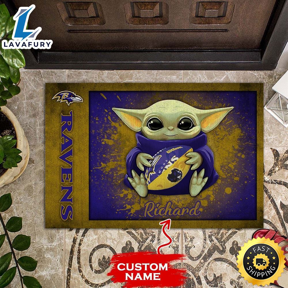 Personalized baltimore ravens baby yoda all over print 3d doormats-tph