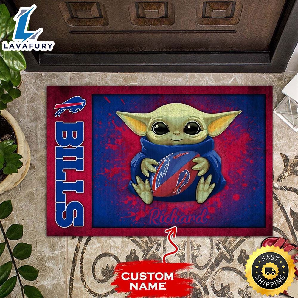Personalized buffalo bills baby yoda all over print 3d doormats - blue red-tph