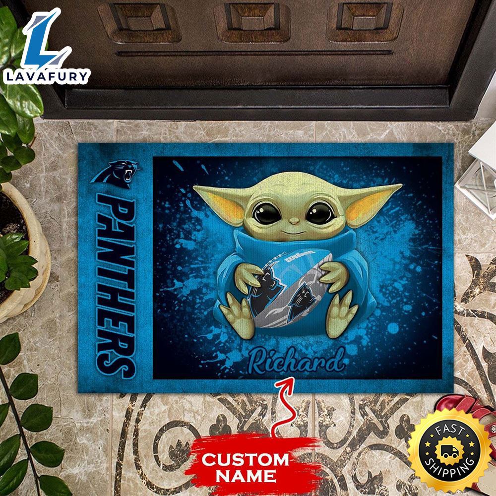 Personalized carolina panthers baby yoda all over print 3d doormats - blue-tph