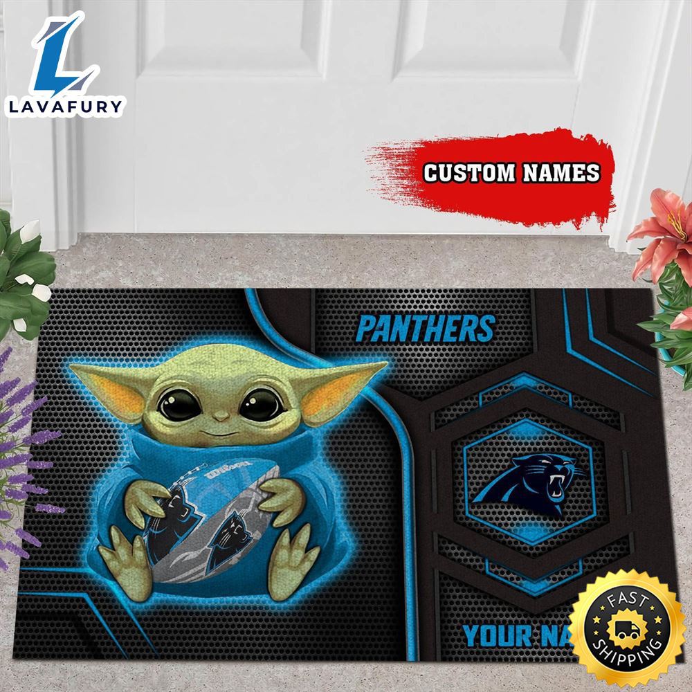 Personalized carolina panthers baby yoda all over print 3d doormats-tph