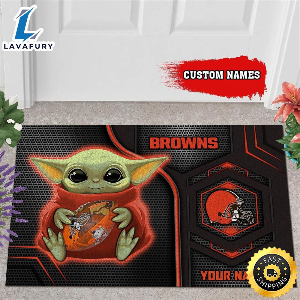 Personalized cleveland browns baby yoda all over print 3d doormats - black-tph