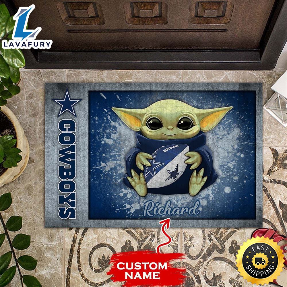 Personalized dallas cowboys baby yoda all over print 3d doormats - blue-tph
