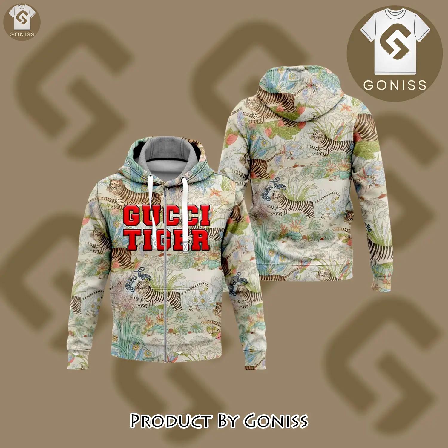 Gucci tiger flower unisex zipper hoodie for men women luxury brand - gn-zh-102172