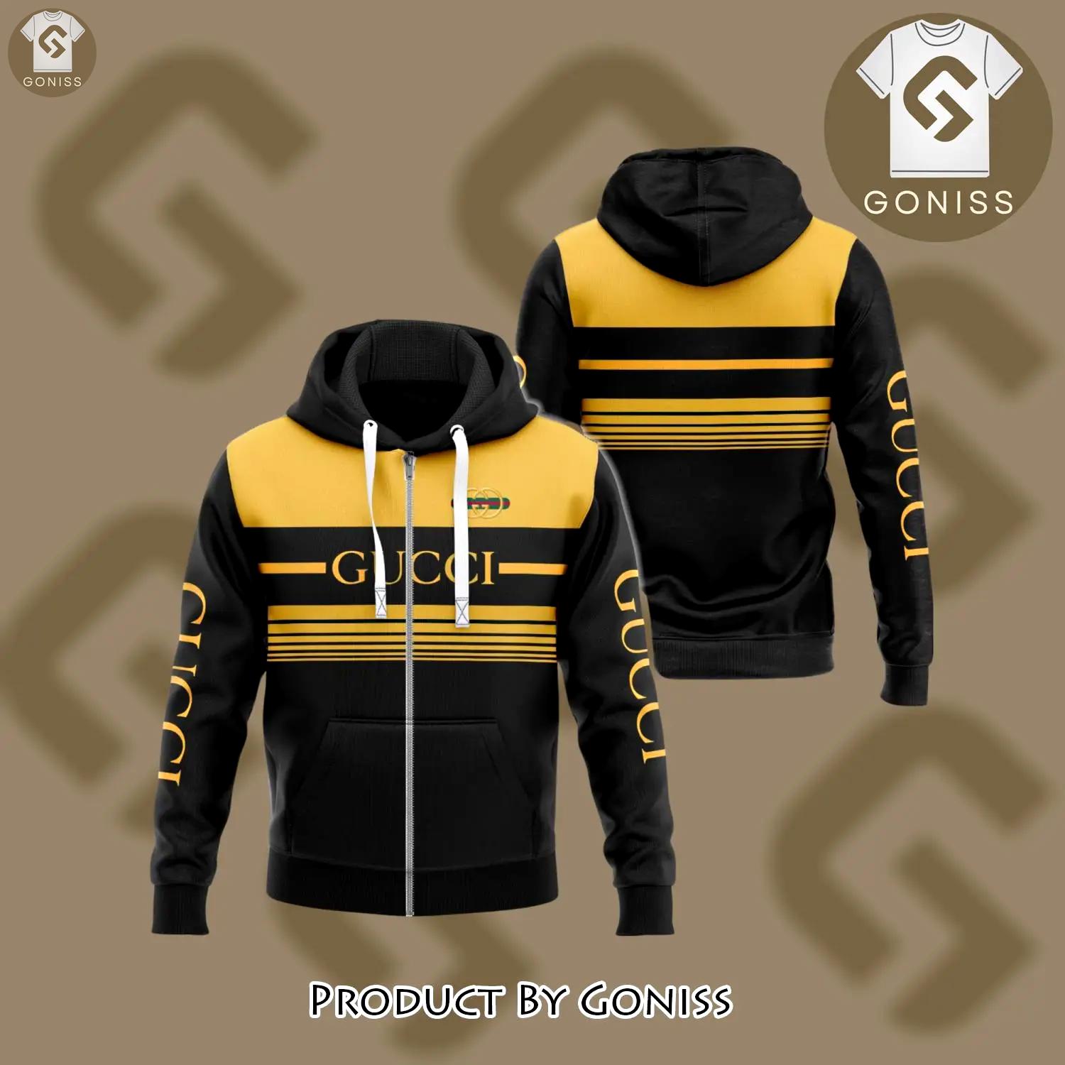 Gucci yellow black luxury brand unisex zipper hoodie premium outfit for men women - gn-zh-871451