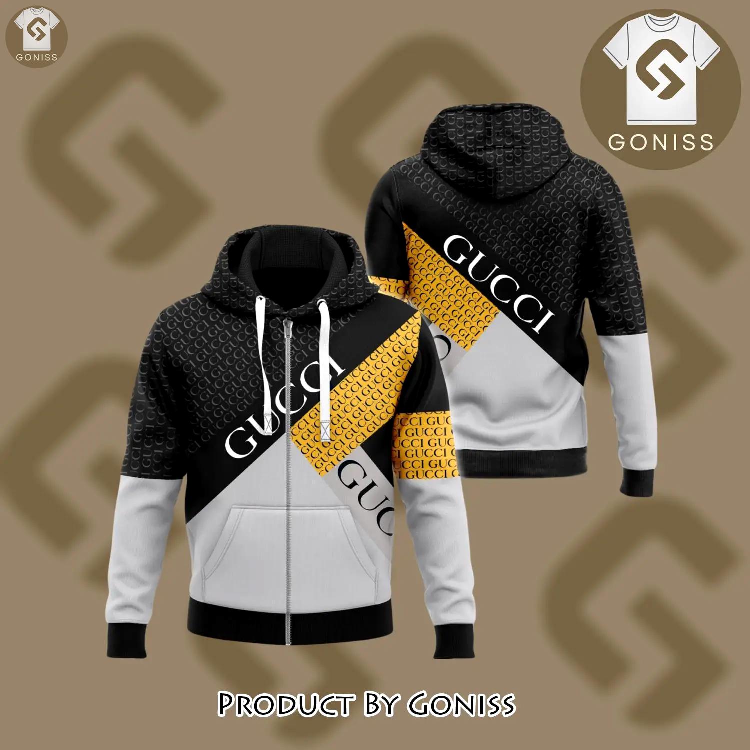 Gucci yellow black unisex zipper hoodie for men women luxury brand - gn-zh-245798