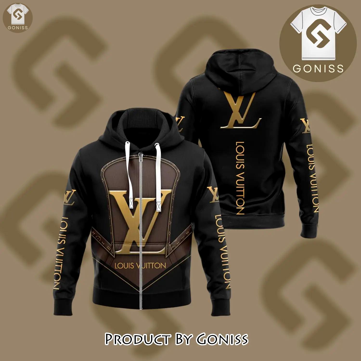 Louis vuitton black brown unisex zipper hoodie for men women luxury brand - gn-zh-381350