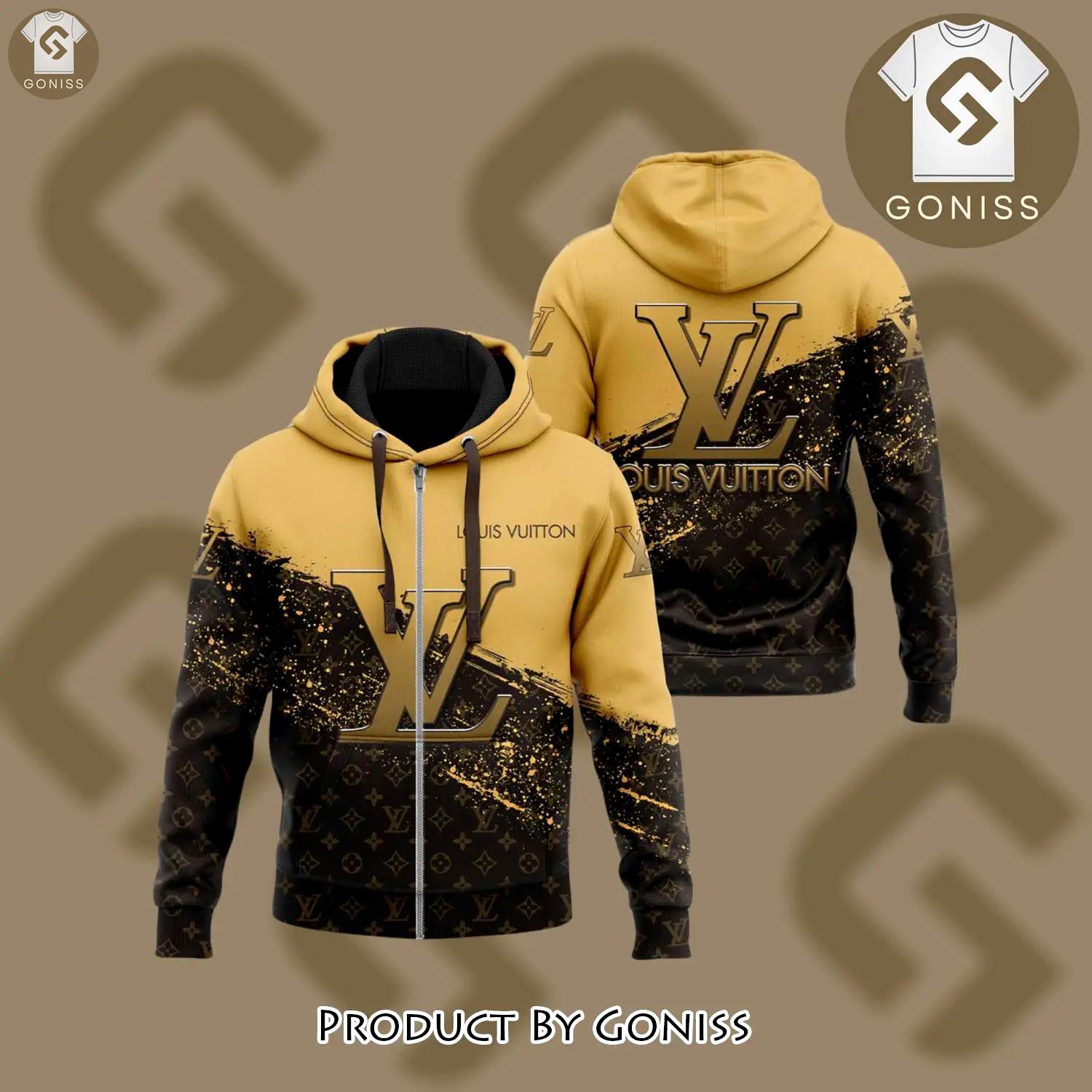 Louis vuitton black brown unisex zipper hoodie premium outfit for men women luxury brand - gn-zh-912293