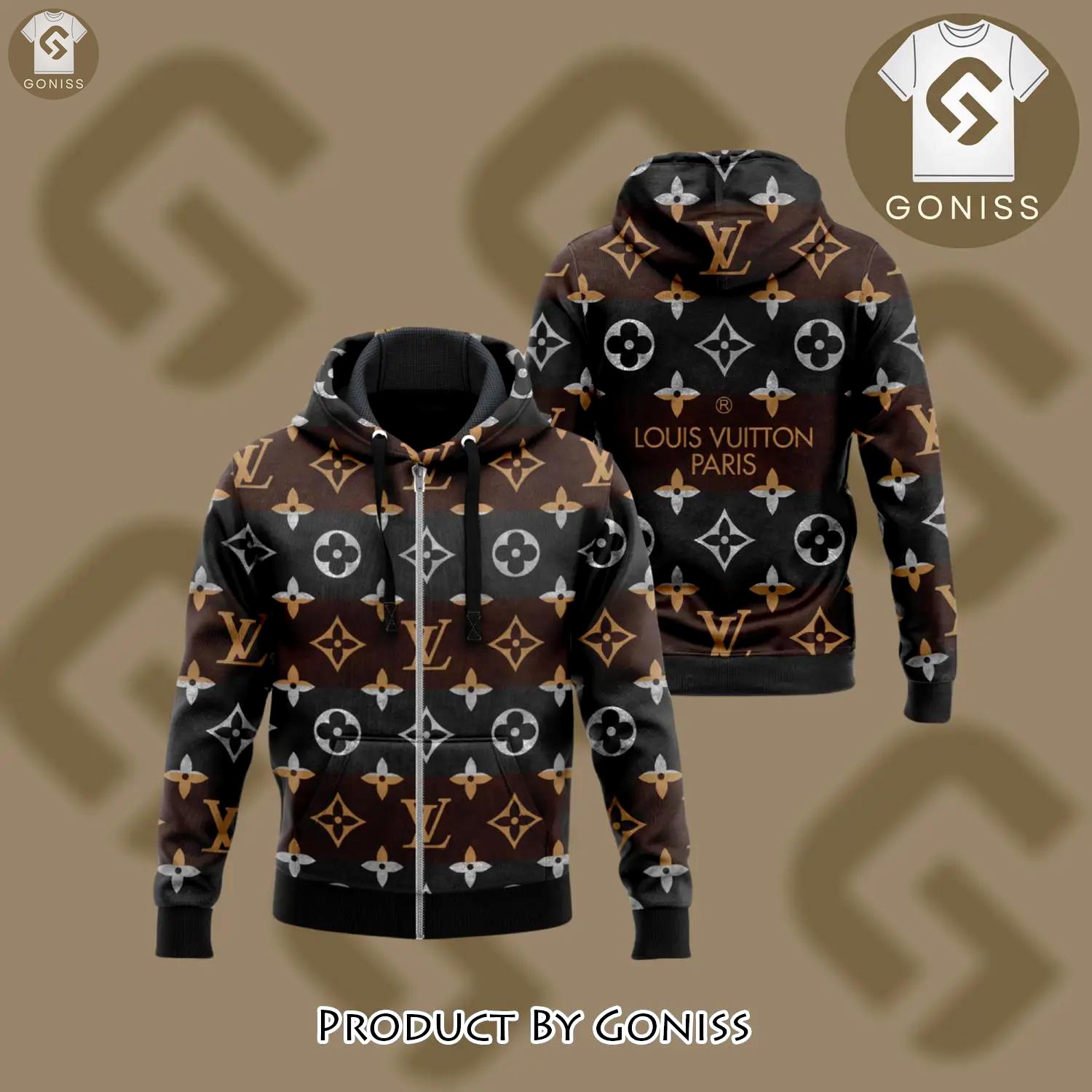 Louis vuitton brown black unisex zipper hoodie for men women luxury brand - gn-zh-593397