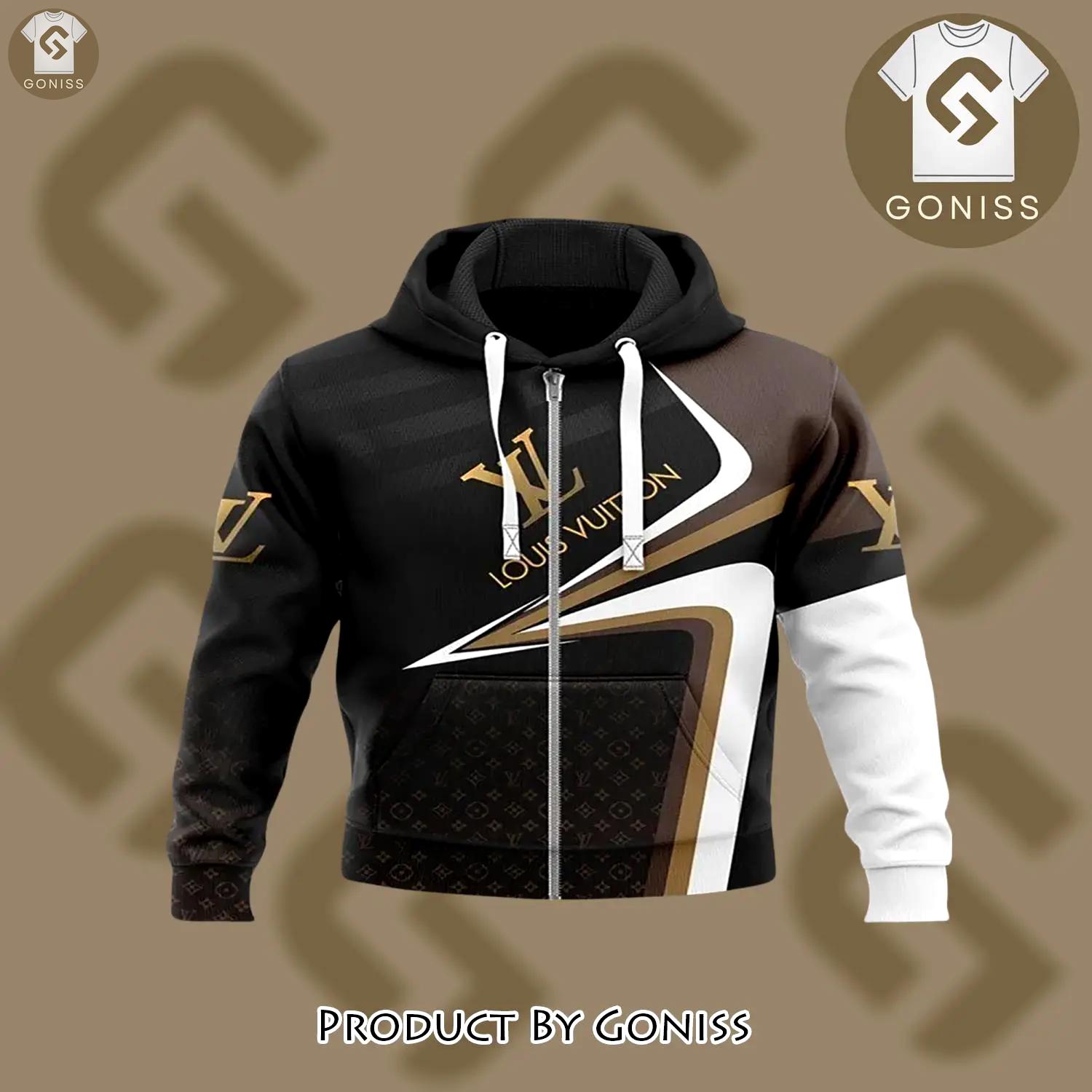 Louis vuitton brown black white unisex zipper hoodie outfit for men women luxury brand - gn-zh-499150