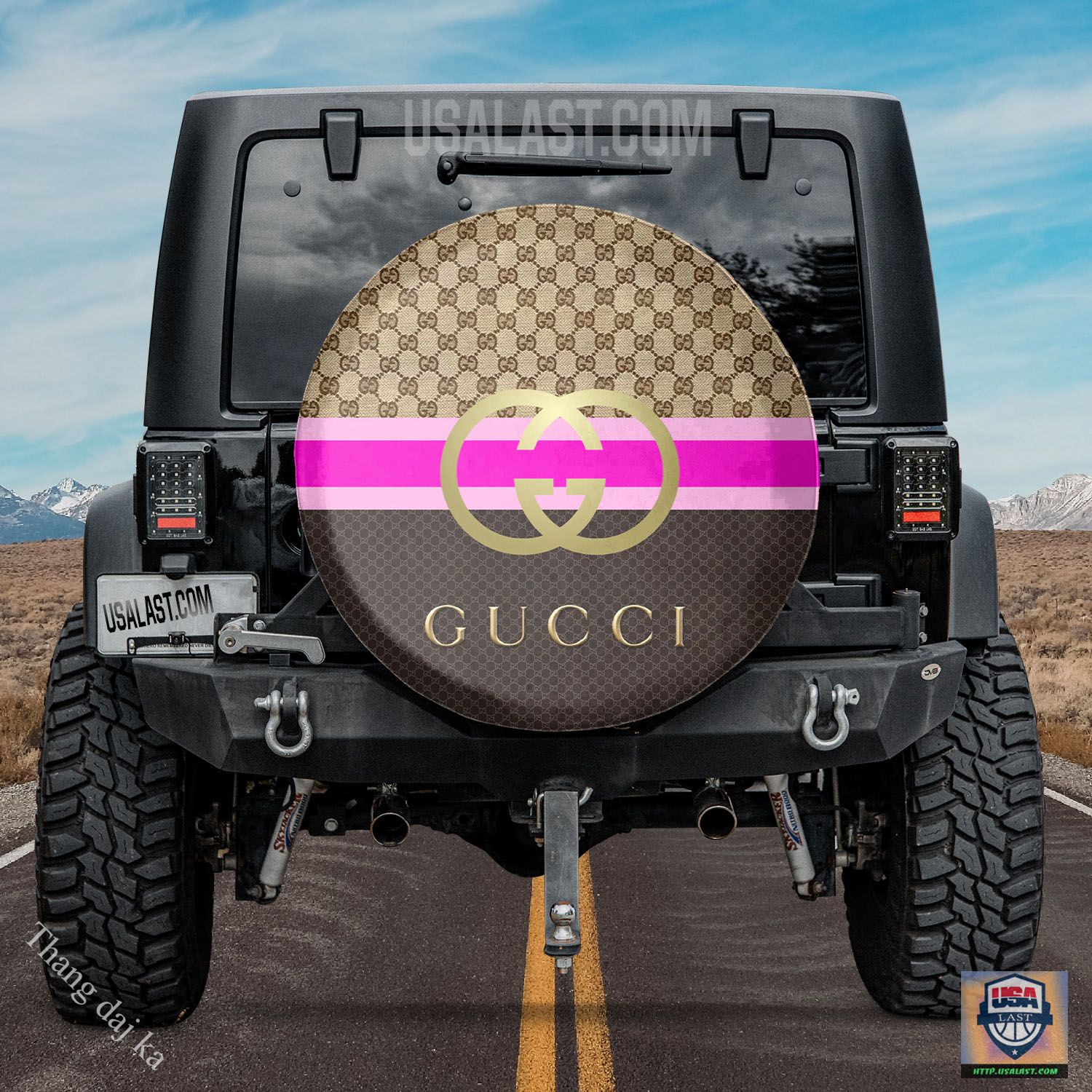 Gucci pink tank black spare tire cover