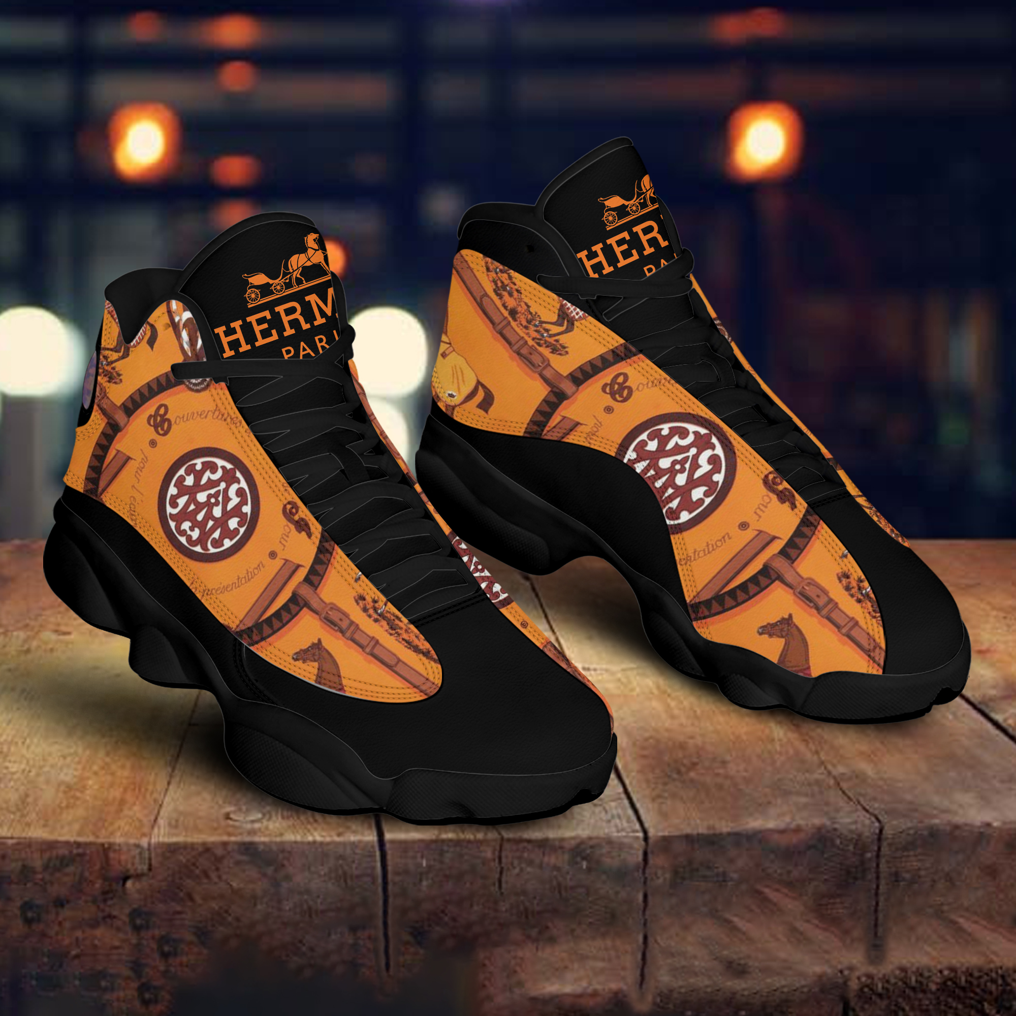 Hermes paris black orange air jordan 13 sneakers shoes luxury outfit for men and women